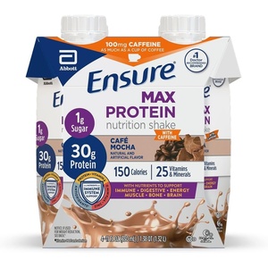 image:imageEnsure Max Protein Shake  Cafe Mocha  Ready to Drink  30g Protein for Muscle Health  1g Sugar 4g Fiber  11 fl oz 4 PackChocolate Mocha