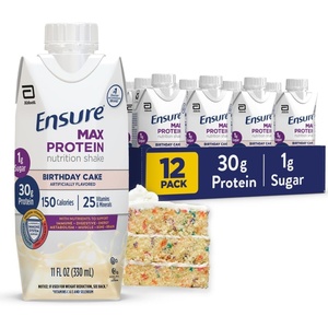 image:imageEnsure Max Protein Shake  French Vanilla  Ready to Drink  30g Protein for Muscle Health  1g Sugar 4g Fiber  11 fl oz 12 PackBirthday Cake
