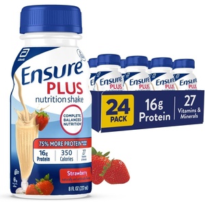 image:imageEnsure Plus Strawberry Nutrition Shake  Meal Replacement Shake  Ready To Drink  16g Protein and 27 Vitamins and Minerals  8 fl oz  24 PackStrawberry